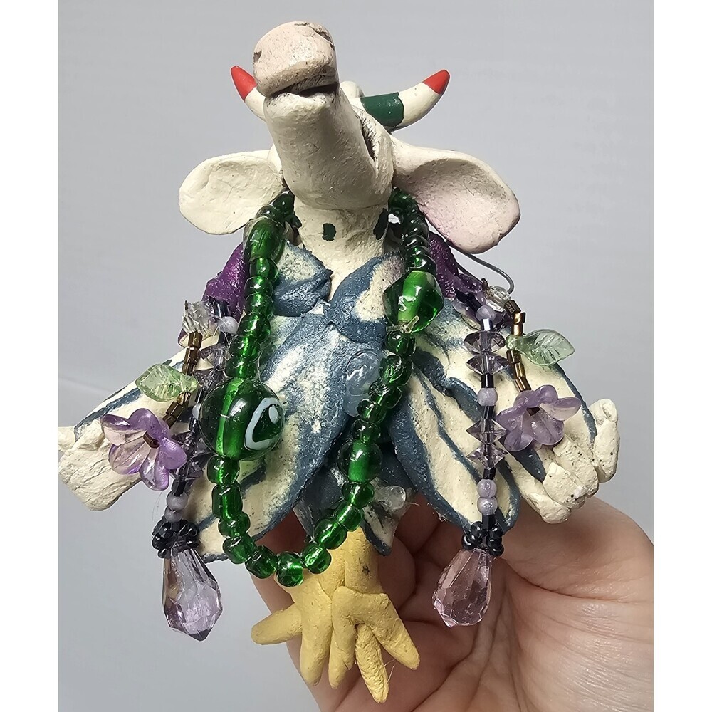 Vtg Handmade Pottery Art Whimsical Flying Bull Ornament By Claire Barr Wilson - Picture 2 of 10